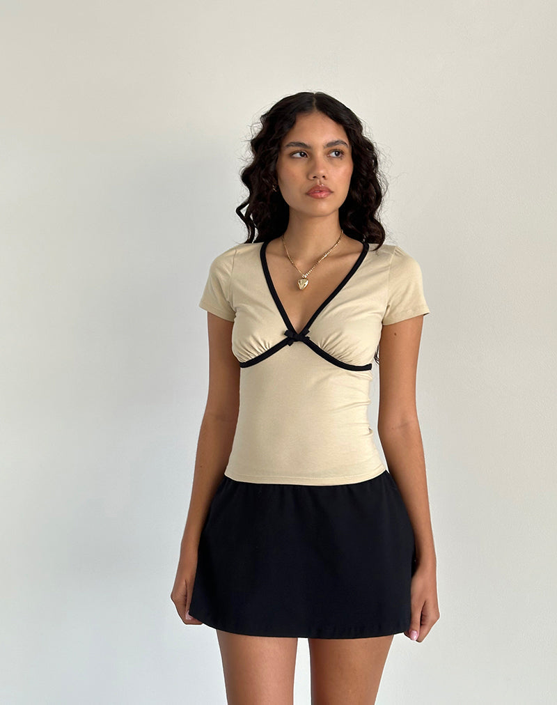 Tasina Top in Coconut Milk with Black Binding