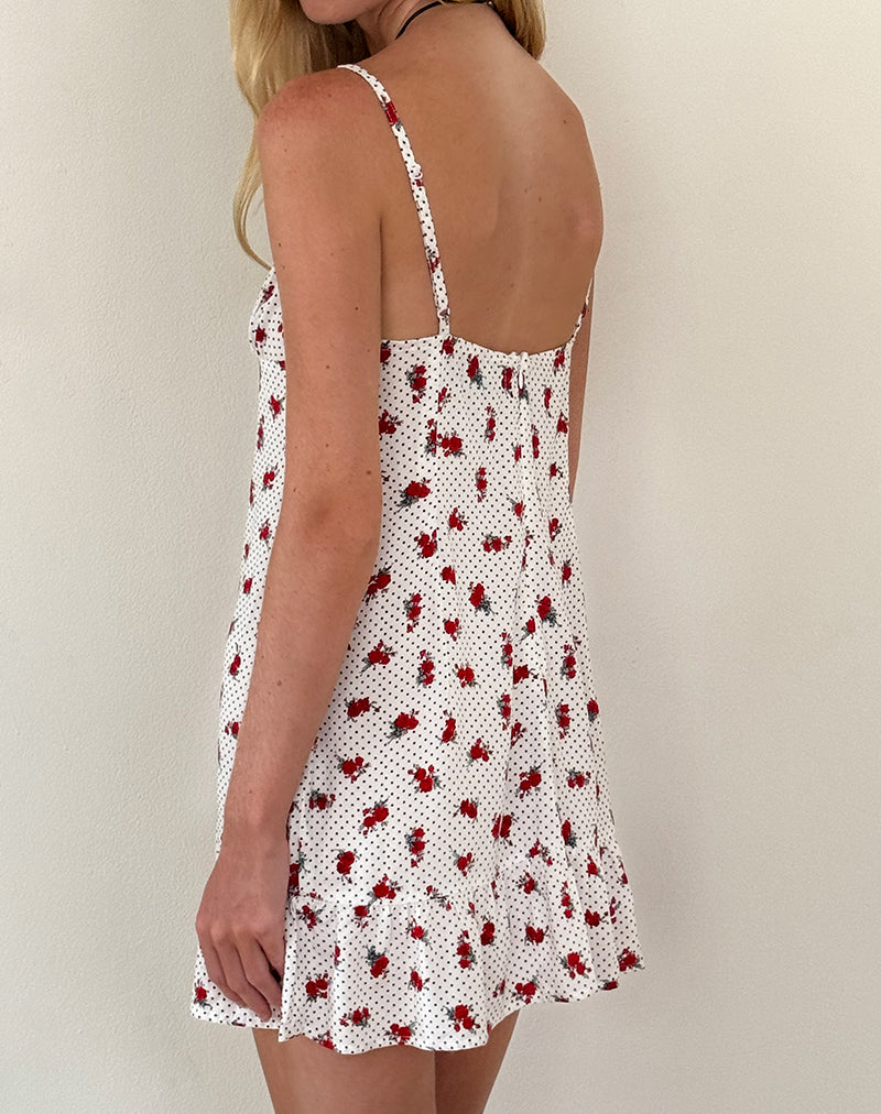Tavi Mini Dress in White Rose Polka