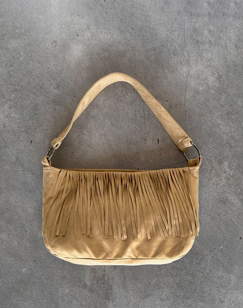 Teria Tassel Bag in Suede Tan