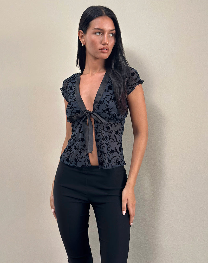 Tifu Tie Top in Navy Pretty Petal Flock