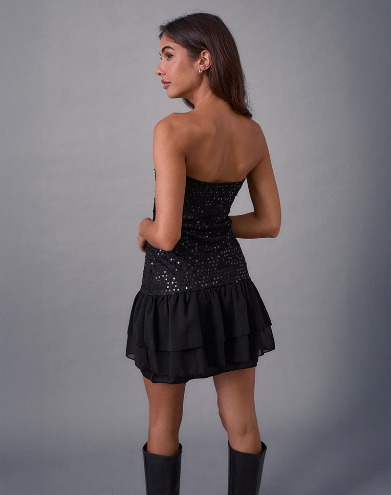 Tinosa Corset Dress in Ruffle Sequin Black