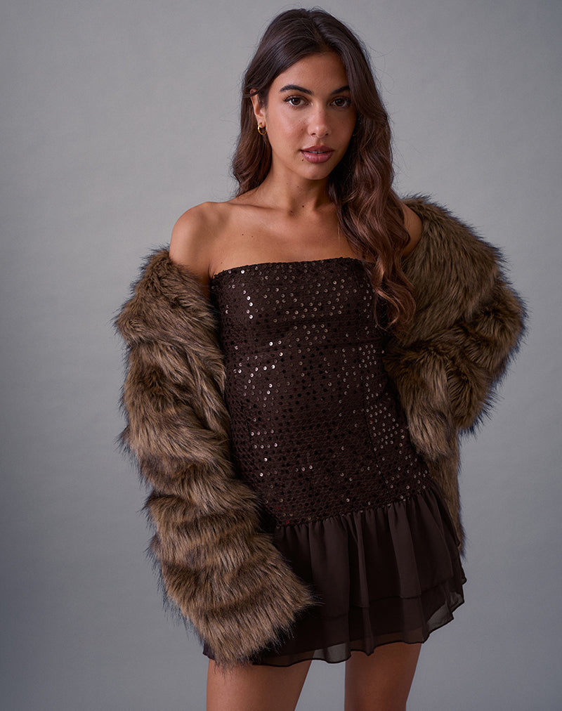 Tinosa Corset Dress in Ruffle Sequin Brown