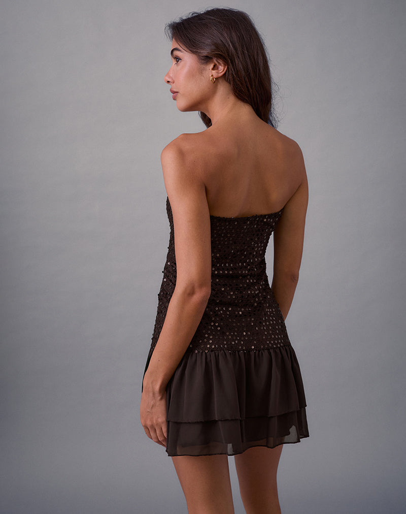 Tinosa Corset Dress in Ruffle Sequin Brown