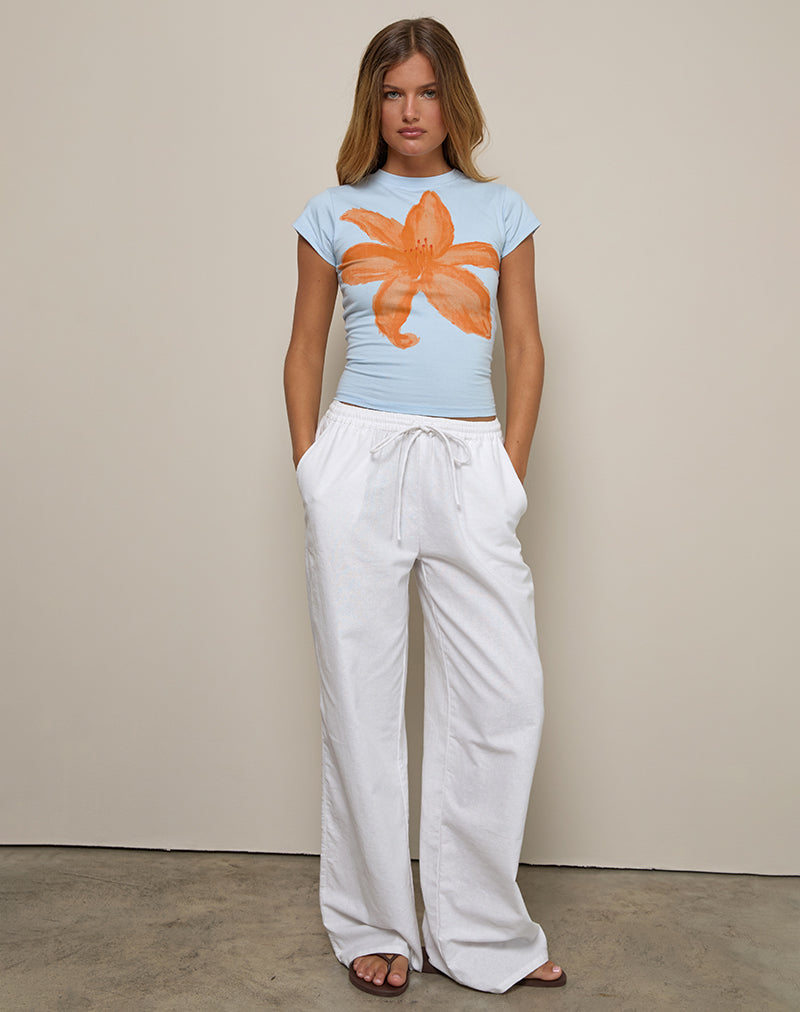 Tiona Tee in Blue with Orange Painted Flower