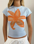 Tiona Tee in Blue with Orange Painted Flower
