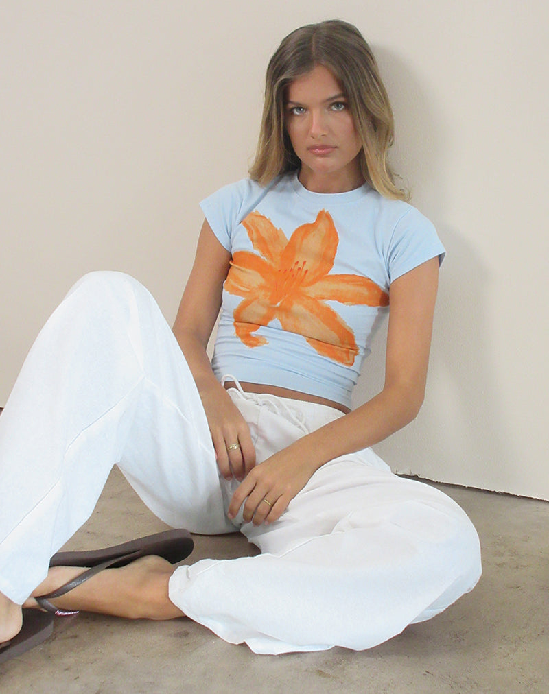 Tiona Tee in Blue with Orange Painted Flower