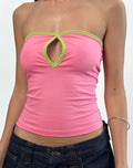 Tiria Cutout Bandeau Top in Bubble Gum with Leaf Green Binding