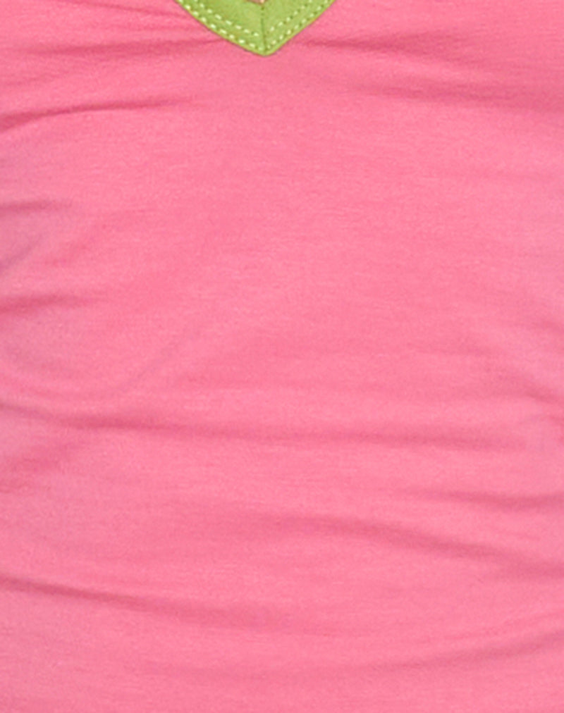 Tiria Cutout Bandeau Top in Bubble Gum with Leaf Green Binding