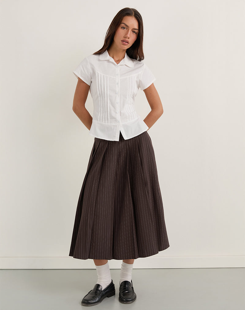 Tisrah Skirt in Dark Brown Pinstripe