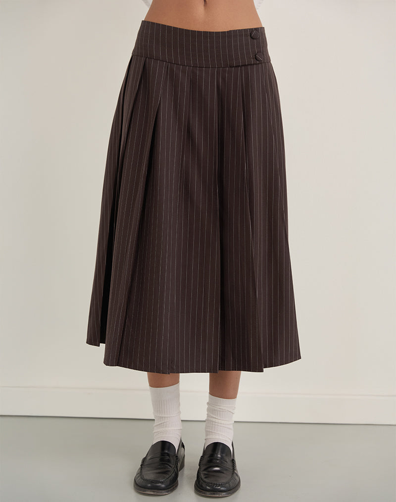 Tisrah Skirt in Dark Brown Pinstripe