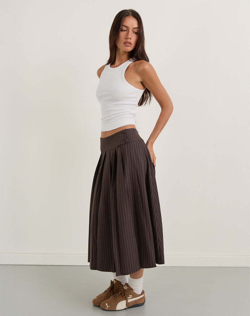 Tisrah Skirt in Dark Brown Pinstripe