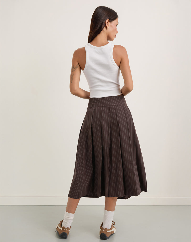 Tisrah Skirt in Dark Brown Pinstripe