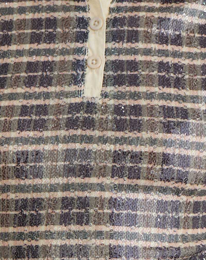 Tisuka Polo Top in Sequin Vintage Check Brown