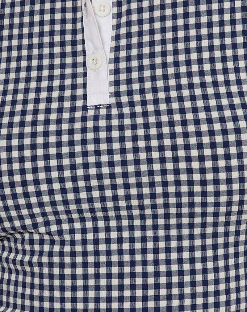Tisuka Polo Top in Seersucker Gingham Navy
