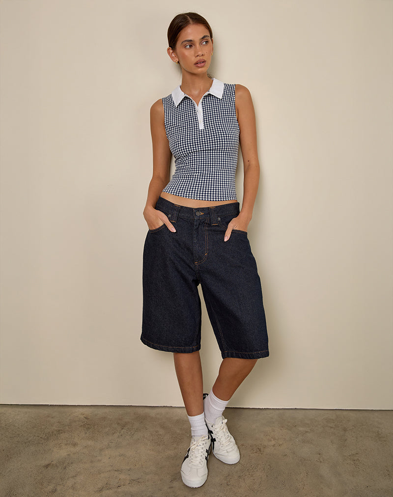 Tisuka Polo Top in Seersucker Gingham Navy
