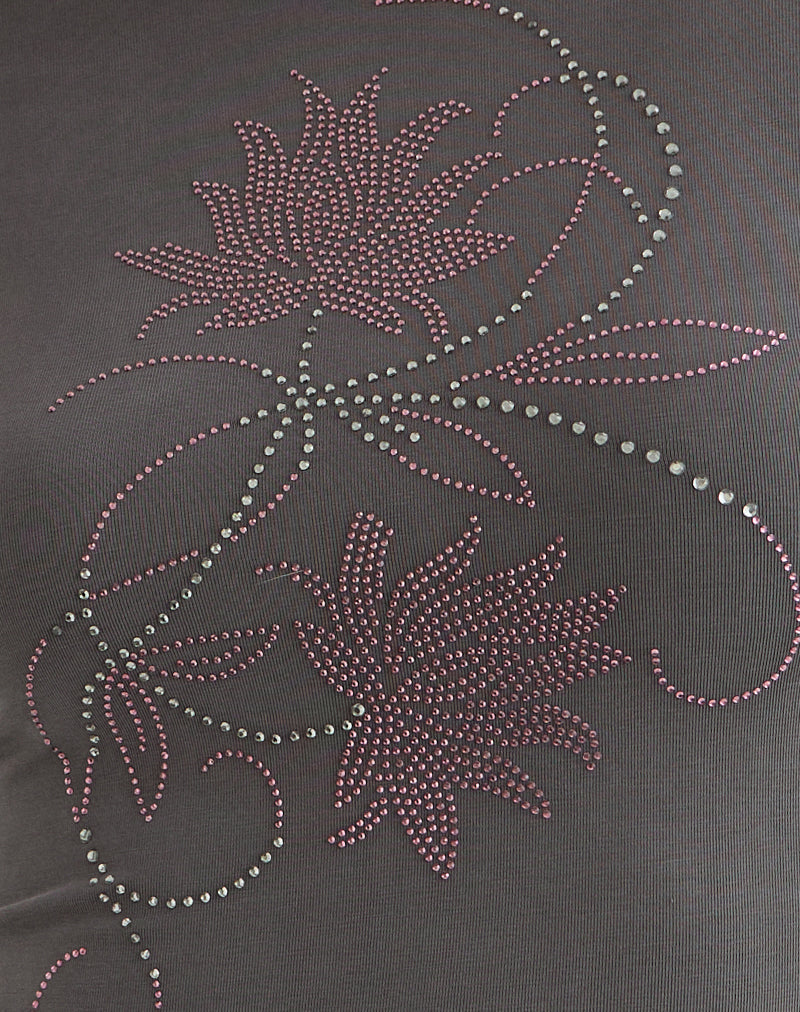 Tiyana Long Sleeve Top in Diamante Flower Dark Grey