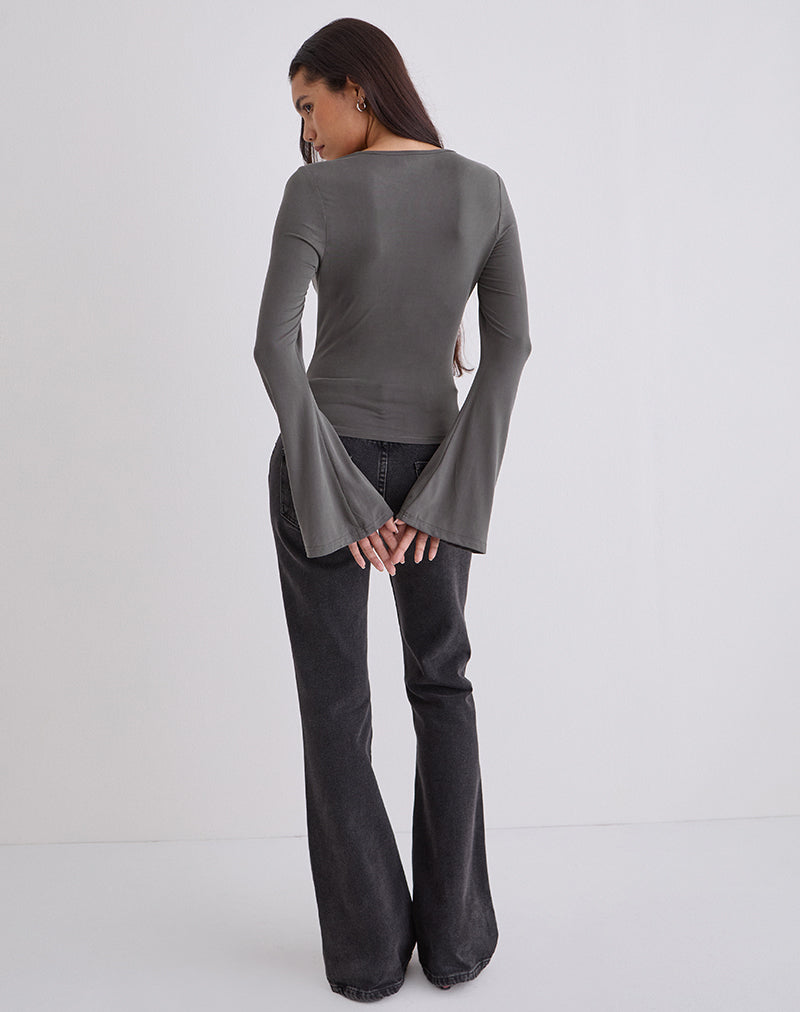 Tiyana Long Sleeve Top in Diamante Flower Dark Grey
