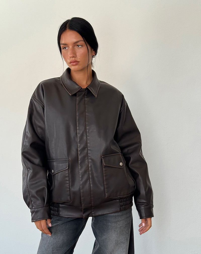Tobias Jacket in PU Dark Chocolate