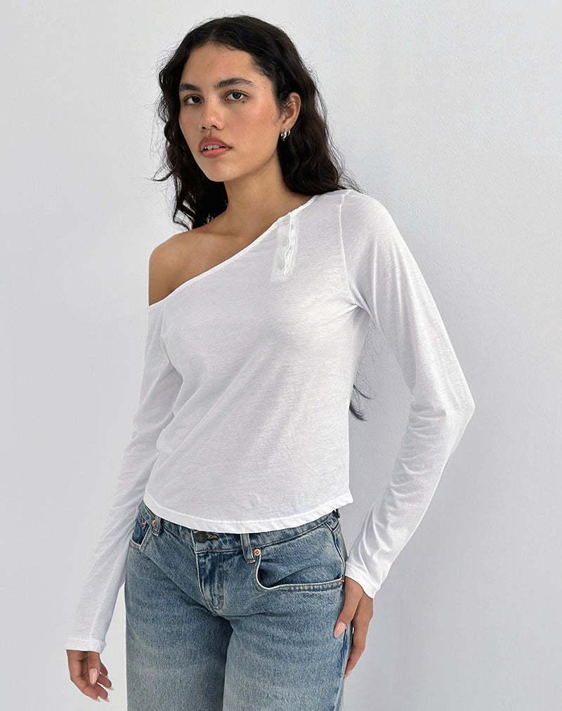 Tole Asymmetric Button Up Top in Tissue Jersey Ivory