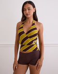 Tomiju Cross Over Top in Retro Stripe Yellow