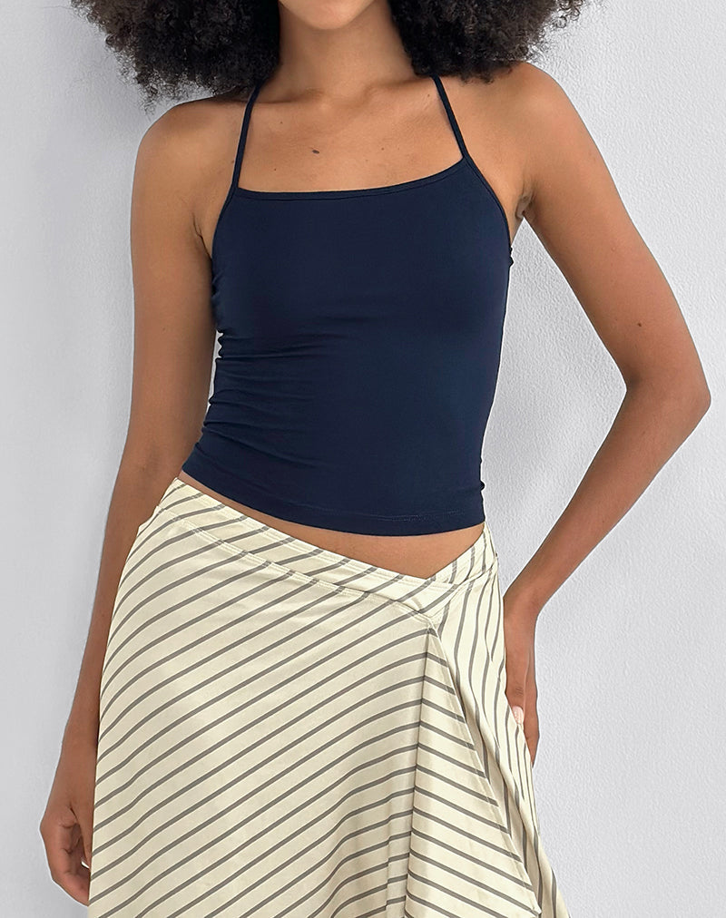 Tomoe Halter Neck Top in Rayon Jersey Navy