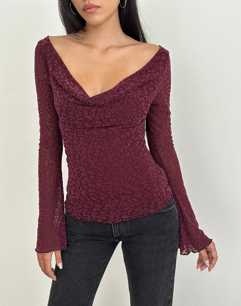 Trivedi Long Sleeve Top in Flock Mini Leopard Plum