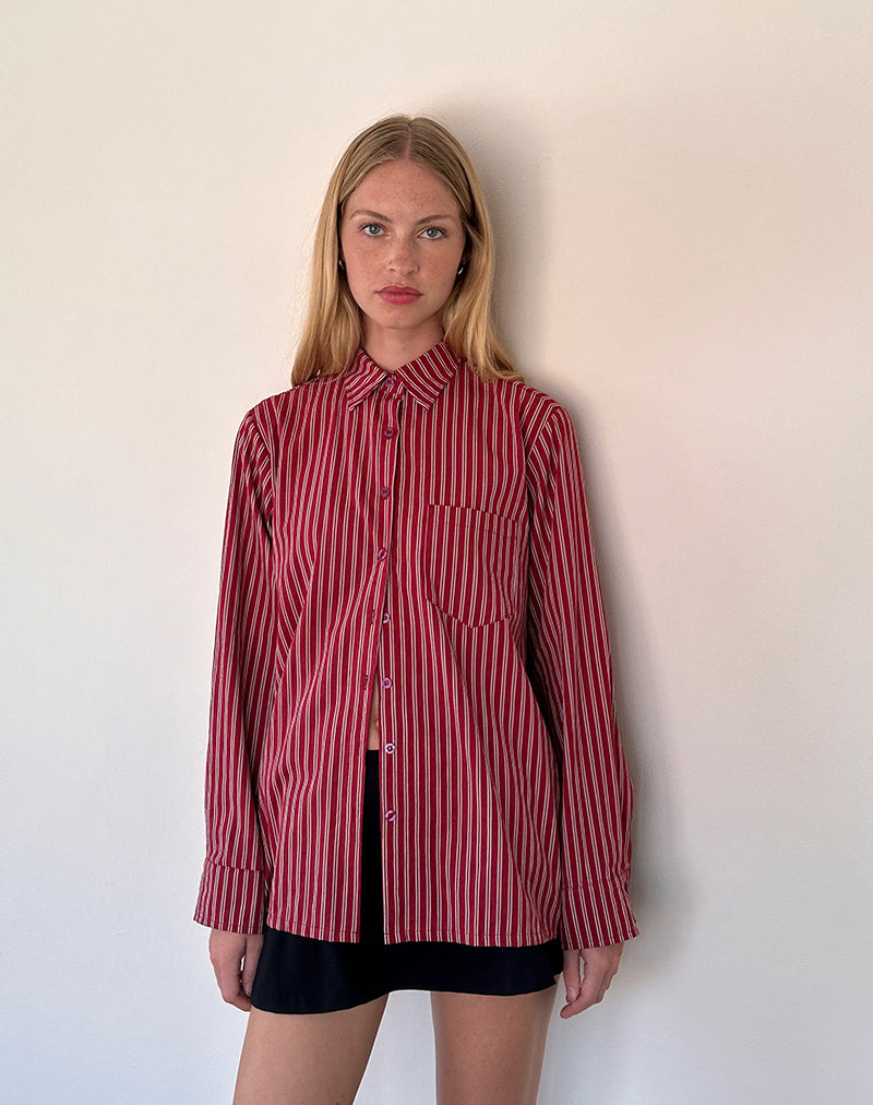 Turner Oversized Shirt in Maroon Stripe