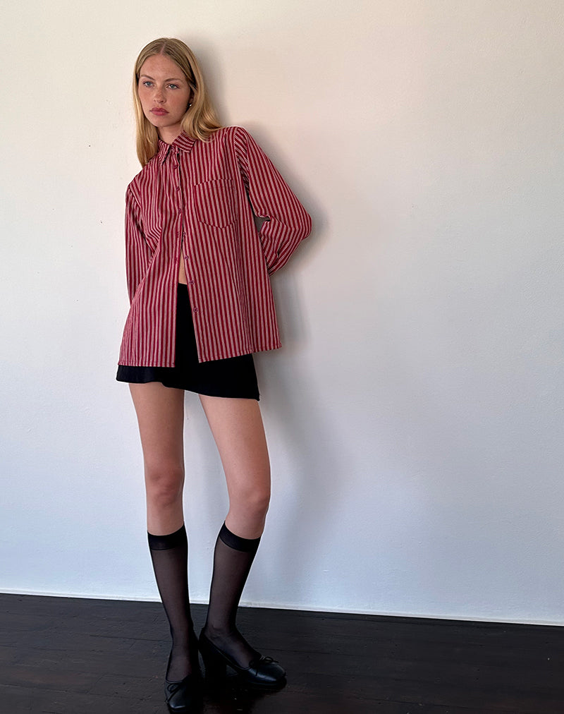Turner Oversized Shirt in Maroon Stripe