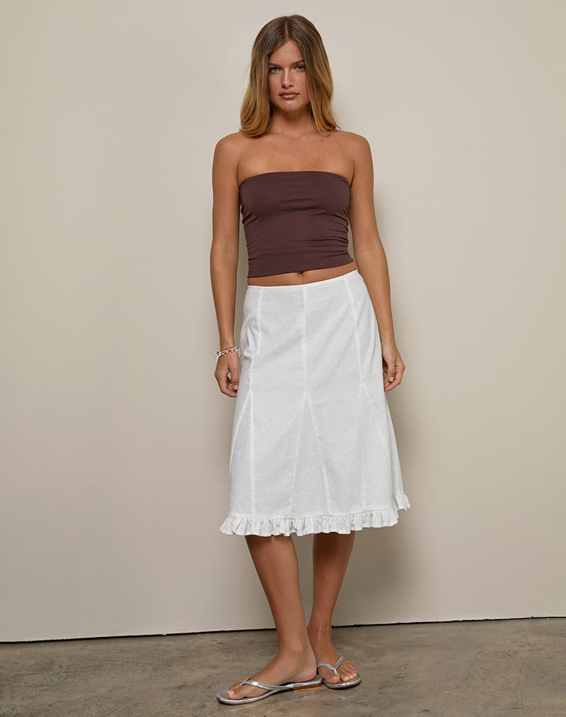 Tausi Pleated Midi Skirt in Off White Linen