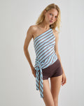 Uberta Asymmetric Tie Top in Diagonal Stripe Light Blue