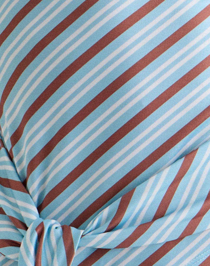 Uberta Asymmetric Tie Top in Diagonal Stripe Light Blue