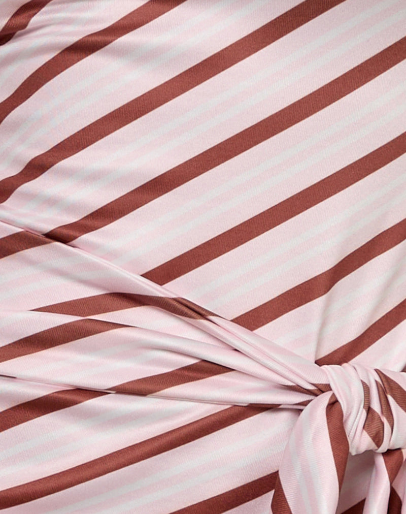 Uberta Asymmetric One Shoulder Tie Top in Diagonal Stripe Pink