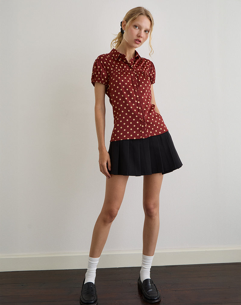 Ulsan Fitted Shirt in Burnt Red with Polka Print