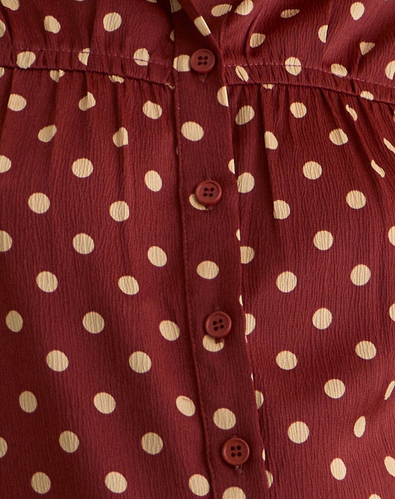 Ulsan Fitted Shirt in Burnt Red with Polka Print
