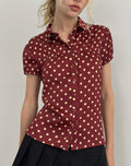 Ulsan Fitted Shirt in Burnt Red with Polka Print