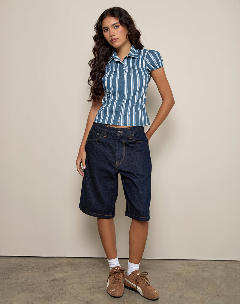 Ulsan Fitted Shirt in Poplin Formal Stripe Navy