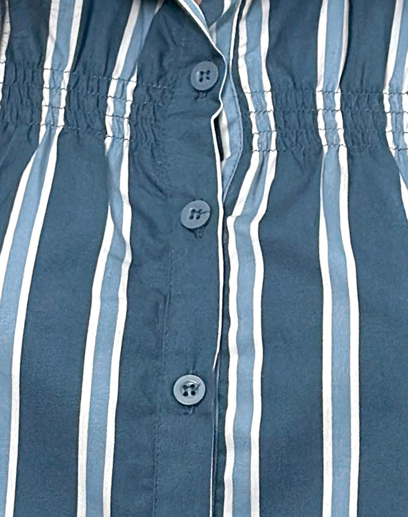 Ulsan Fitted Shirt in Poplin Formal Stripe Navy