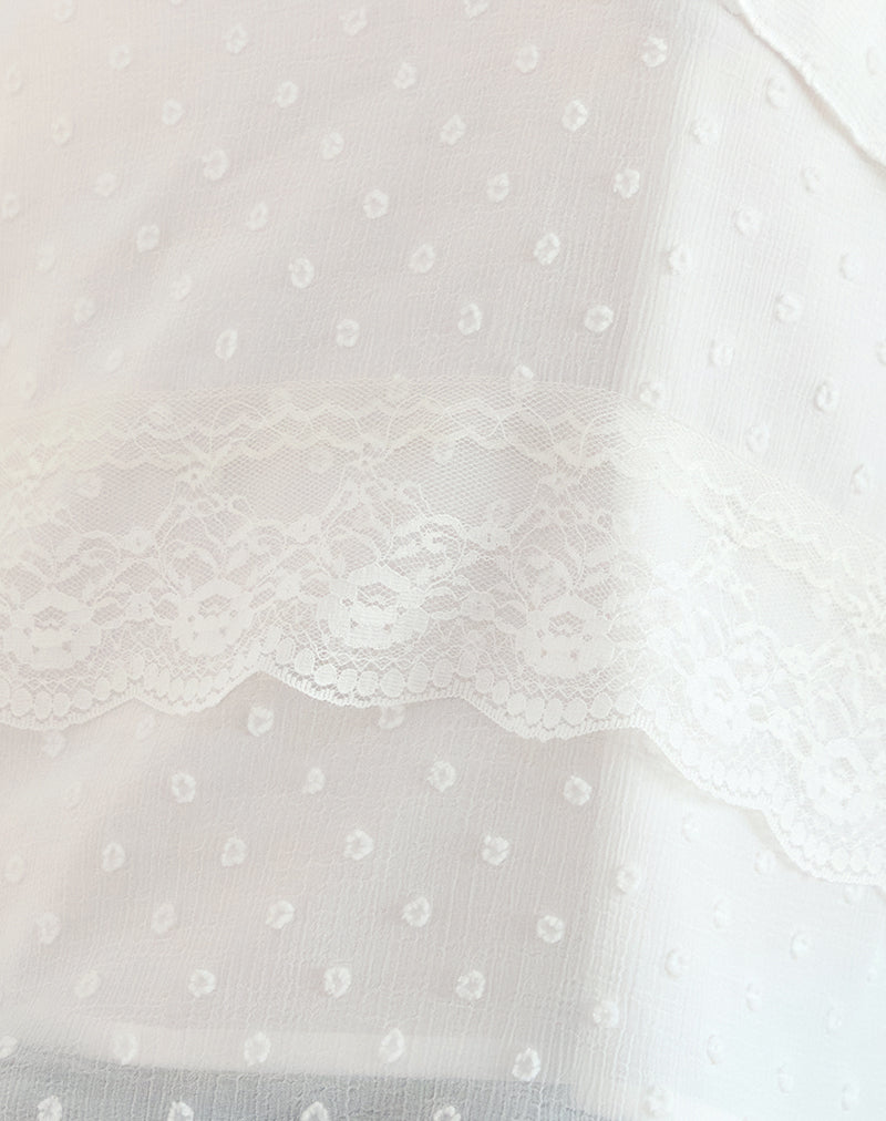 Uran Halterneck Top in Dobby Chiffon Lace White