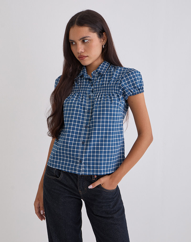 Ulsan Fitted Shirt in Navy Tartan Poplin