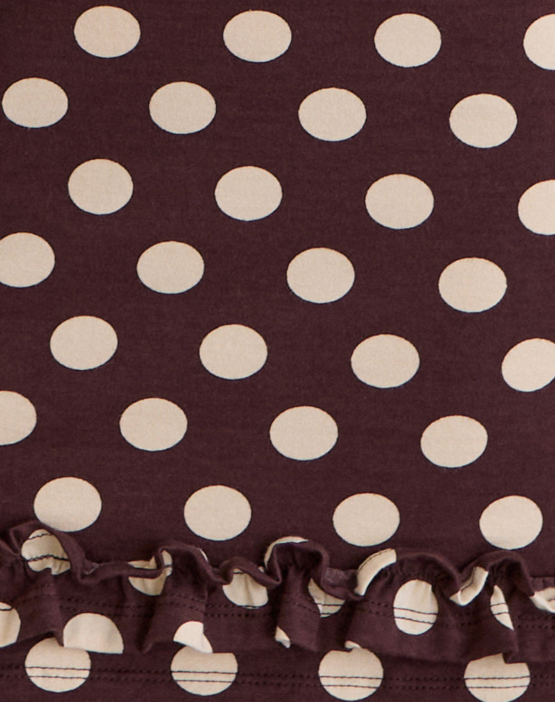 Vadora Frill Hem Mini Dress in Brown with Big Polka Cream