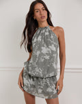 Veloria Mini Dress in Blurred Floral Grey