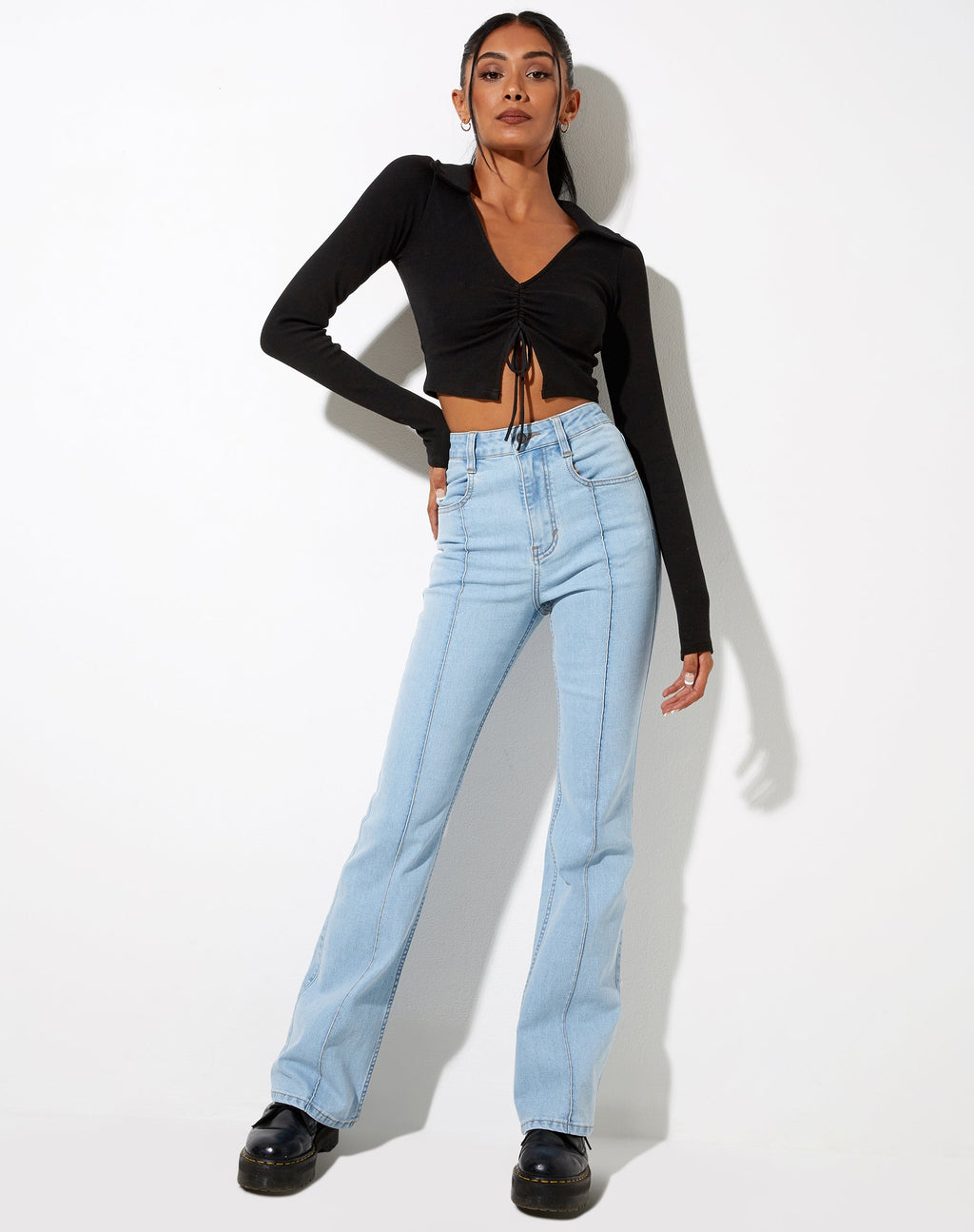 Venema Long Sleeve Top in Rib Black