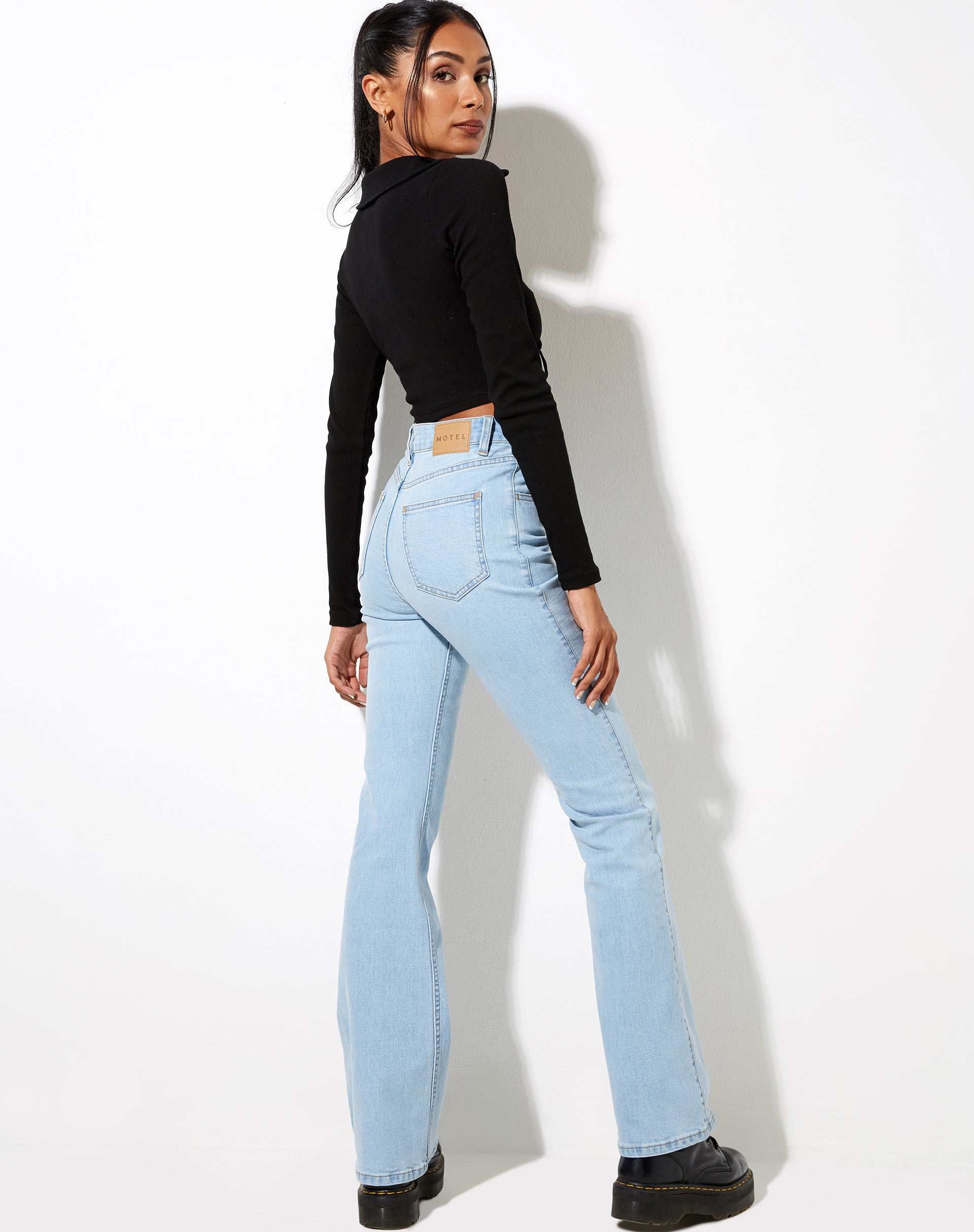 Venema Long Sleeve Top in Rib Black