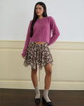 Veny Mini Skirt in Brown and Pink Polka Flower Chiffon