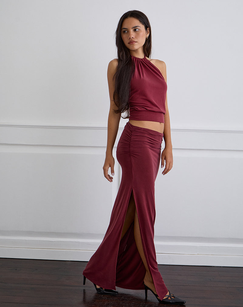 Venya Maxi Skirt in Cupro Burgundy