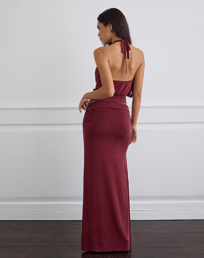 Venya Maxi Skirt in Cupro Burgundy