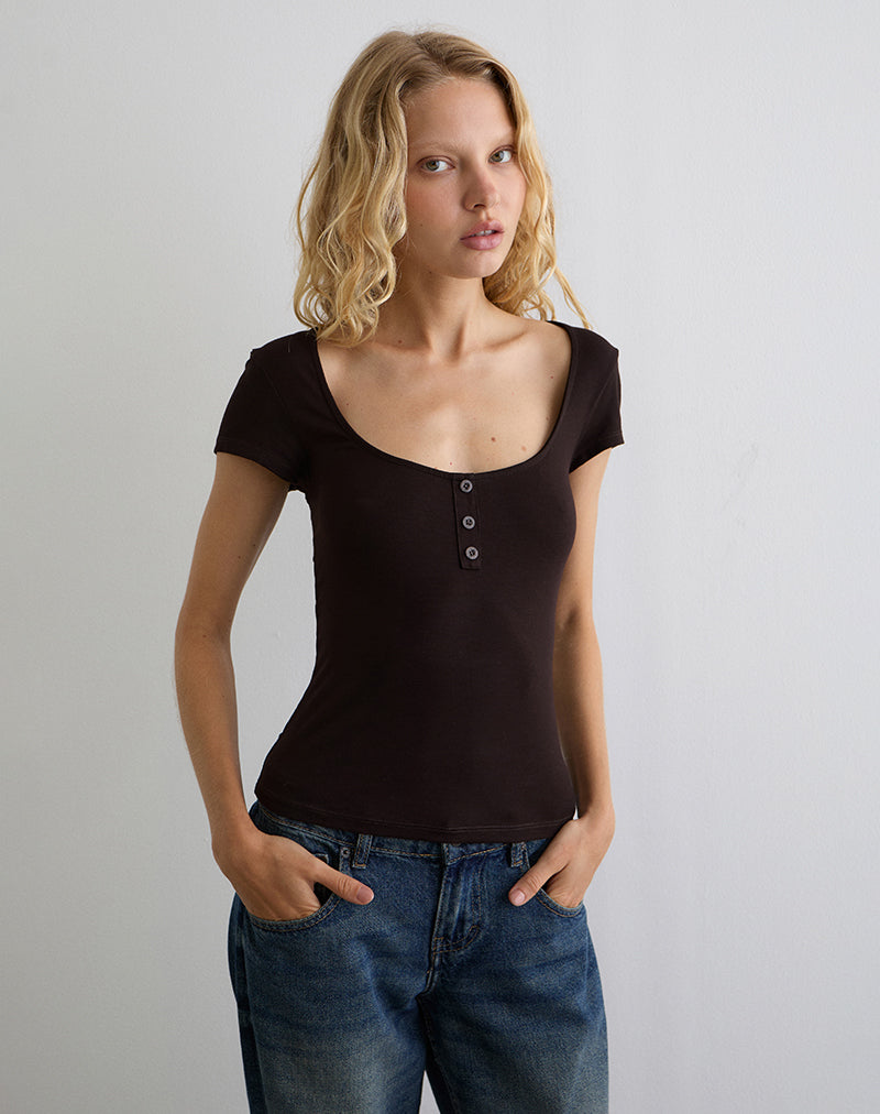 Vibian Short Sleeve Top in Chocolate Brown