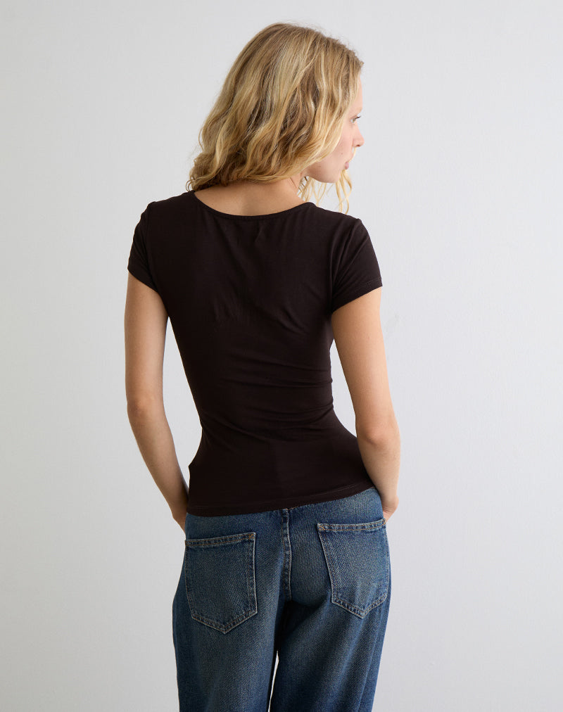 Vibian Short Sleeve Top in Chocolate Brown