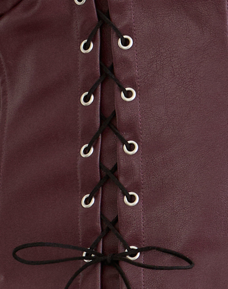 Wahya Lace Up Halter Top in PU Plum