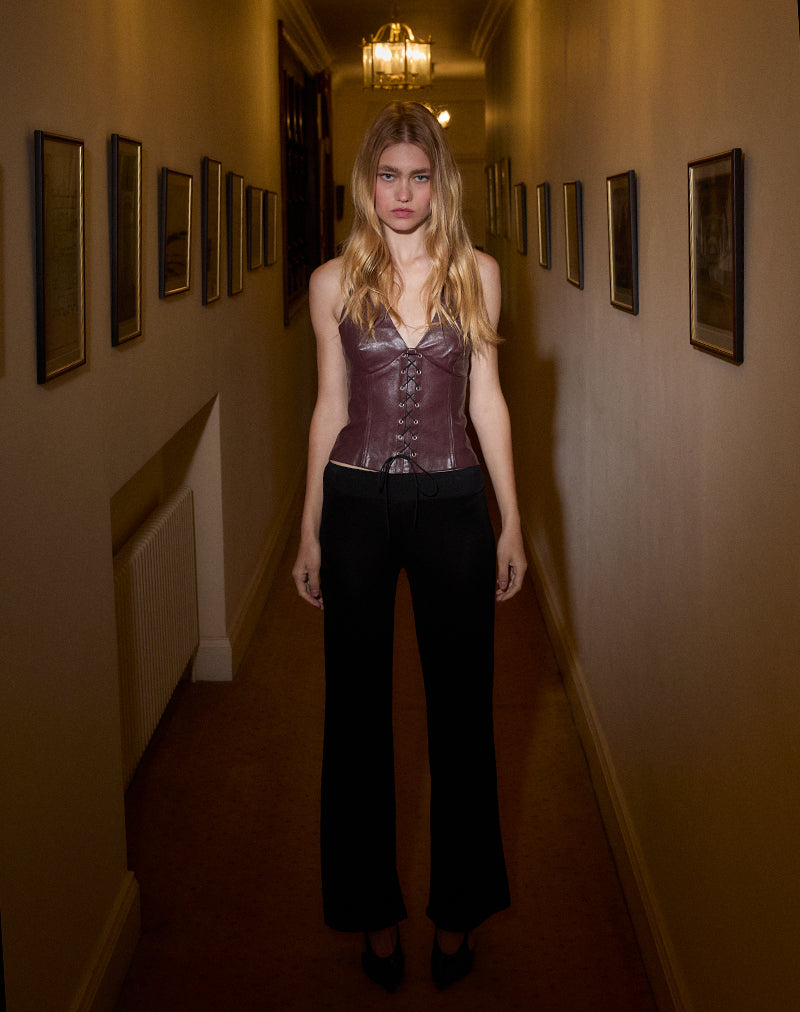 Wahya Lace Up Halter Top in PU Plum